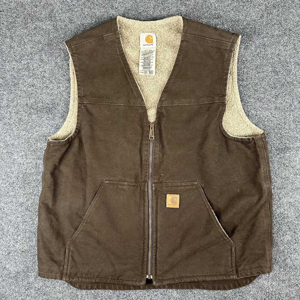 Carhartt V26 Men's Vest Size Large Dark Brown Sherpa Lined Jacket